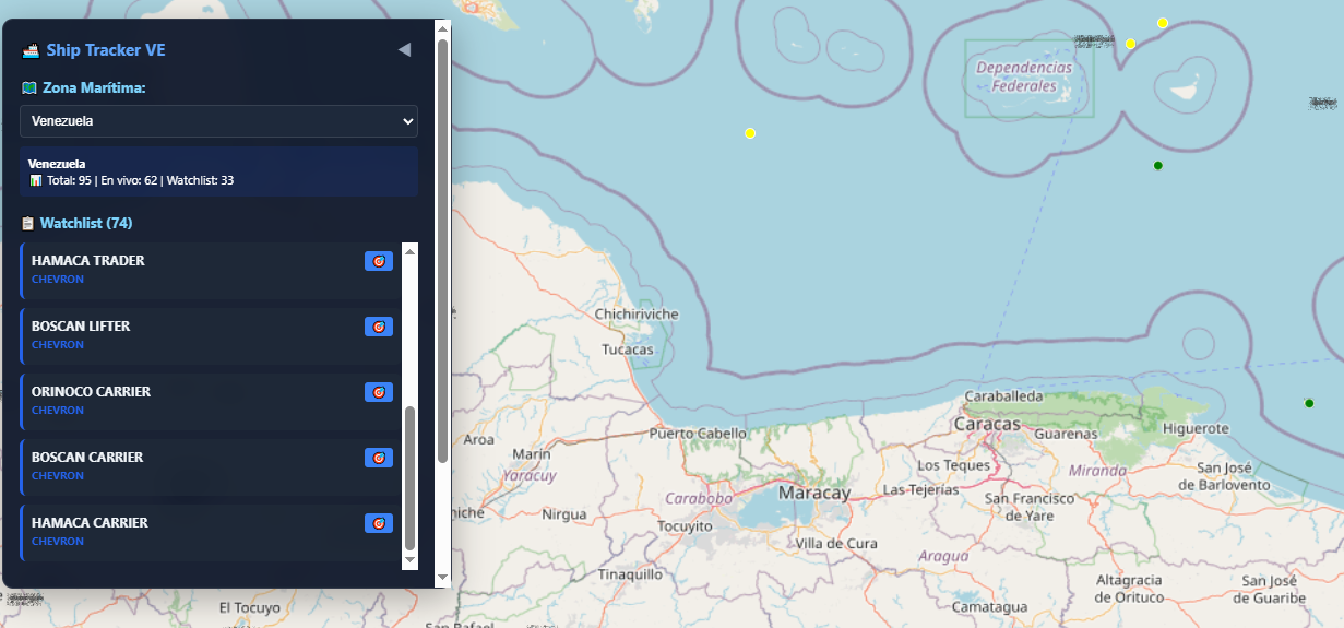 ODINT vessel tracking dashboard showing dark fleet movements in the Caribbean